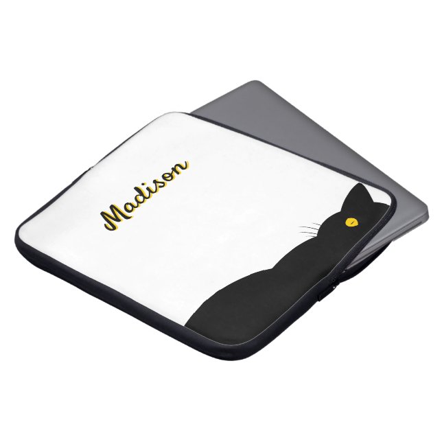 Housse Pour Ordinateur Portable CHAT NOIR Yeux dorés personnalisables (Devant haut)