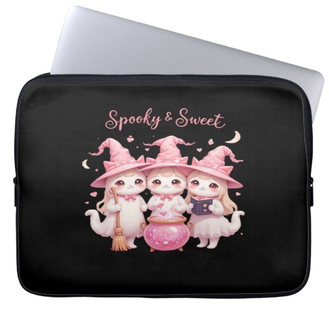 Housse Pour Ordinateur Portable Chat sorcière éffrayante et sucrée Chat surdimensi (Devant)