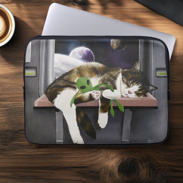 Housse Pour Ordinateur Portable Chat tabby vaisseau spatial Peluche extraterrestre (Créateur téléchargé)