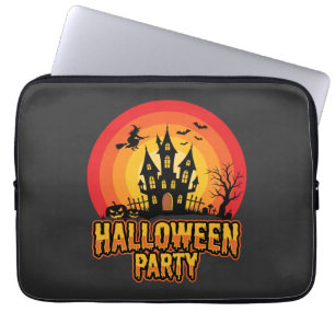 Housse Pour Ordinateur Portable Château Hanté Fête Halloween Vecteur Rétro