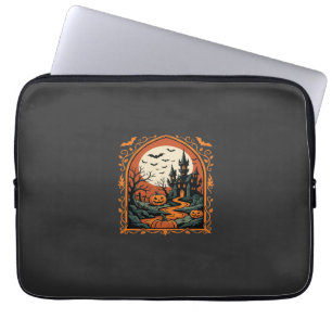 Housse Pour Ordinateur Portable Château Hanté Halloween Citrouille Lune Vector Art