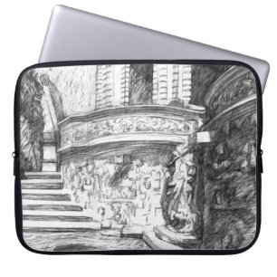 Housse Pour Ordinateur Portable Château pencilart Monochrome noir & blanc