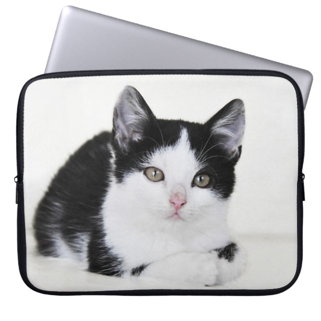 Housse Pour Ordinateur Portable Chaton noir et blanc (Devant)