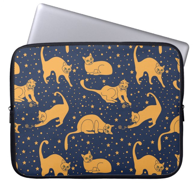 Housse Pour Ordinateur Portable Chats amusants, étoiles, motif spatial. (Devant)