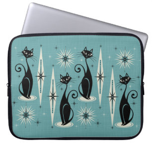 Housse Pour Ordinateur Portable Chats atomiques Mid Century Meow - Bleu ©studioxi