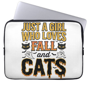 Housse Pour Ordinateur Portable Chats d'automne fille d'Halloween Graphisme Vintag