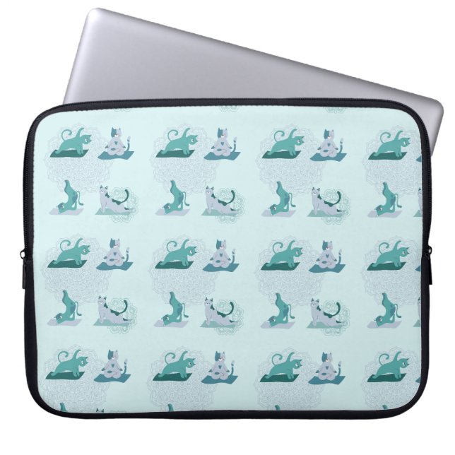 Housse Pour Ordinateur Portable Chats de yoga vert (Devant)