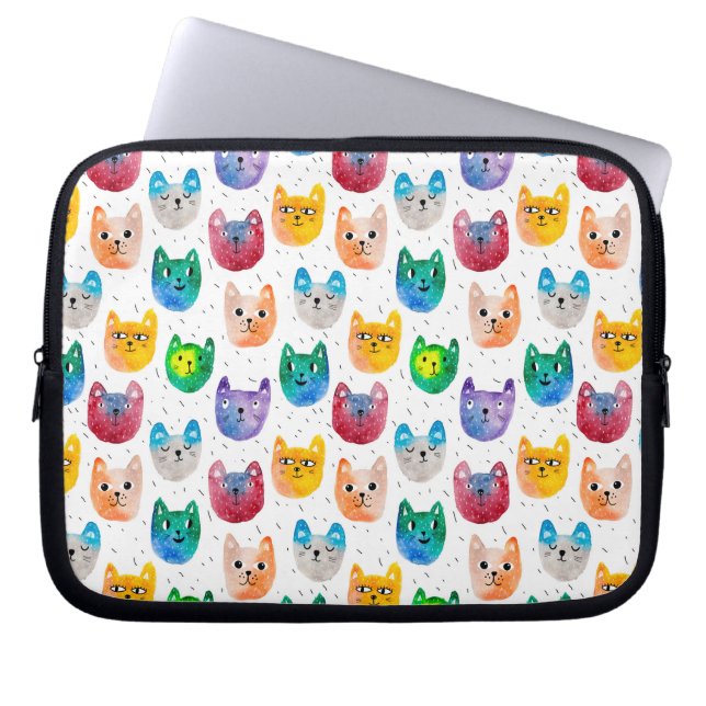 Housse Pour Ordinateur Portable Chats et amis à l'aquarelle (Devant)