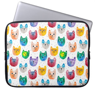 Housse Pour Ordinateur Portable Chats et amis à l'aquarelle