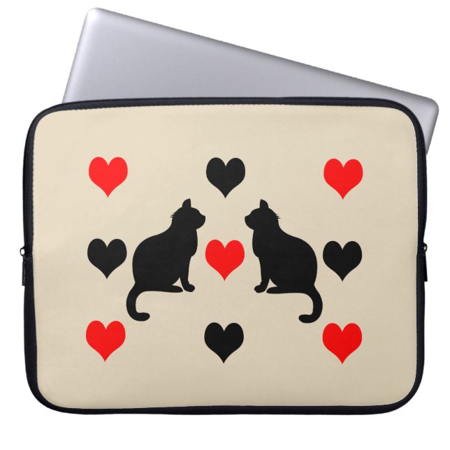 Housse Pour Ordinateur Portable Chats et motifs de coeur (Devant)
