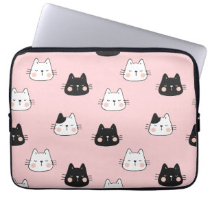 Housse Pour Ordinateur Portable Chats Kawaii noirs et blancs mignons