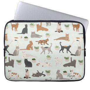 Housse Pour Ordinateur Portable Chats mignons et plantes d'intérieur