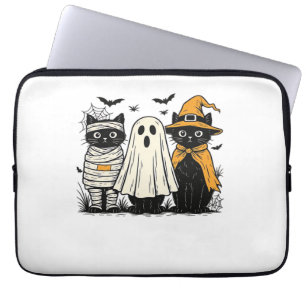 Housse Pour Ordinateur Portable Chats noirs en costumes d'Halloween - Ghost, Witch