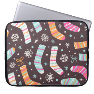 Housse Pour Ordinateur Portable Chaussettes de Noël et flocons de neige : motif vi