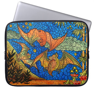 Housse Pour Ordinateur Portable Chauve-souris vintage Visage en verre tendu mosaïq