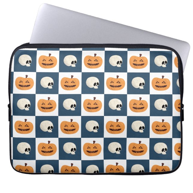 Housse Pour Ordinateur Portable Checks de Skulls et Pumkins (Devant)