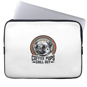 Housse Pour Ordinateur Portable Chemise de chien de café rétro Chill Pug Graphique