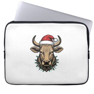 Housse Pour Ordinateur Portable Chemise de Noël vintage vache chapeau de Père Noël