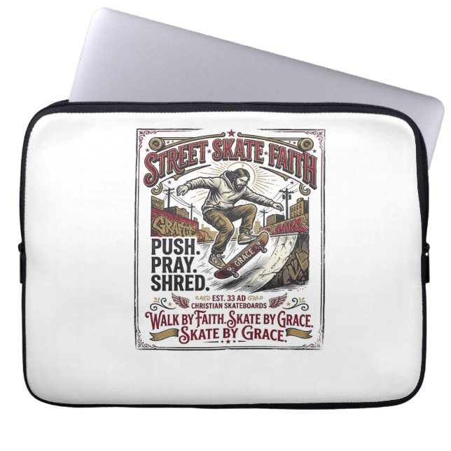 Housse Pour Ordinateur Portable Chemise de skate longboard Jésus chrétien (Devant)