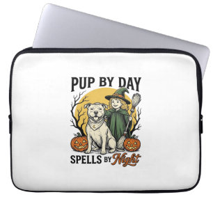 Housse Pour Ordinateur Portable Chemise de sorcière de chien d'Halloween Gravure v