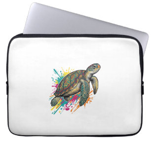 Housse Pour Ordinateur Portable Chemise Vintage Gravure Tortue de Mer Color Splash