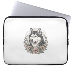 Housse Pour Ordinateur Portable Chemise vintage Husky Floral Portrait Design_1