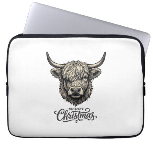 Housse Pour Ordinateur Portable Chemise vintage Joyeux Noël Vache Highland_1