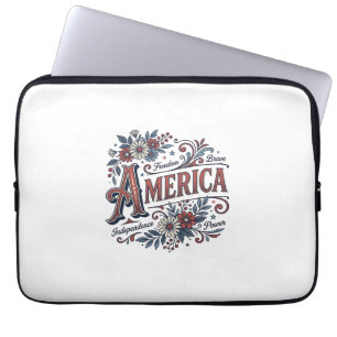Housse Pour Ordinateur Portable Chemise vintage patriotique florale Merica Design_
