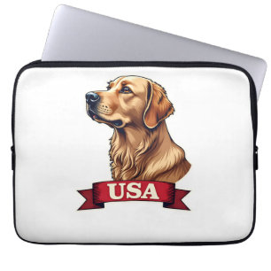 Housse Pour Ordinateur Portable Chemise vintage USA avec gravure Golden Retriever