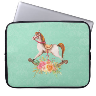 Housse Pour Ordinateur Portable Cheval à roche vintage avec Bouquet floral