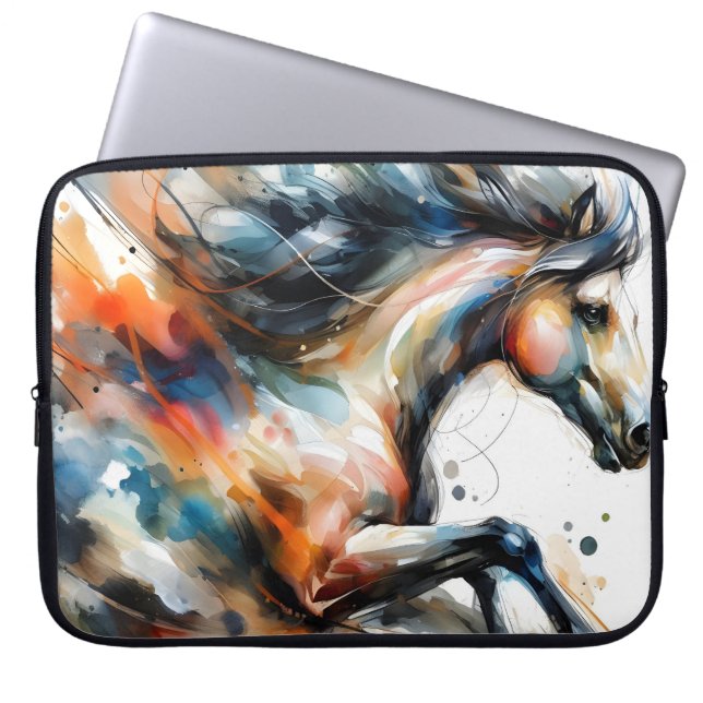 Housse Pour Ordinateur Portable Cheval courant à l'aquarelle abstraite (Devant)