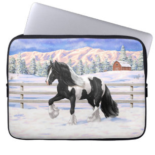 Housse Pour Ordinateur Portable Cheval d'attelage de la bandelette tzigane noire d
