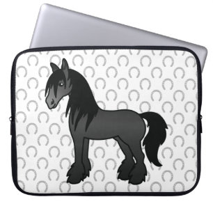 Housse Pour Ordinateur Portable Cheval de dessin animé Black Gypsy Vanner Clydesda