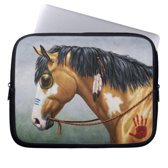 Housse Pour Ordinateur Portable Cheval de guerre amérindien Buckskin Pinto (Devant)