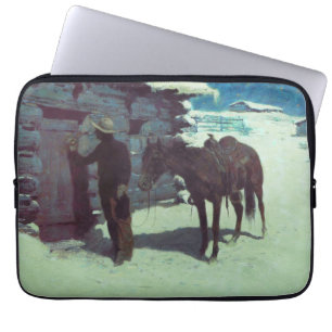 Housse Pour Ordinateur Portable Cheval et Cowboy neige hivernale
