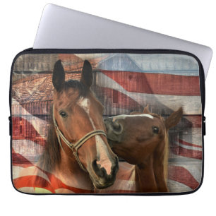 Housse Pour Ordinateur Portable Cheval Rustic Barne drapeau américain