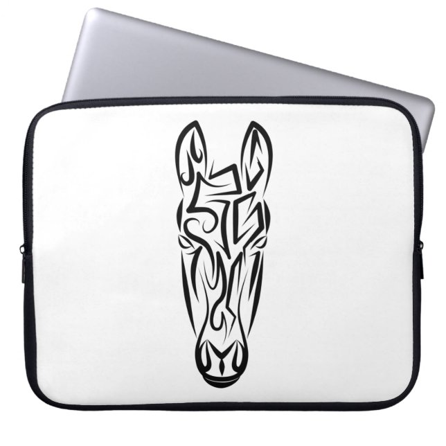 Housse Pour Ordinateur Portable Cheval tribal noir et blanc (Devant)