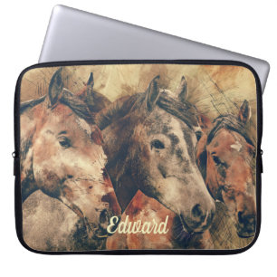 Housse Pour Ordinateur Portable Chevaux Brown