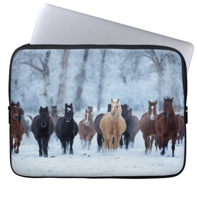 Housse Pour Ordinateur Portable Chevaux dans le froid (Devant)