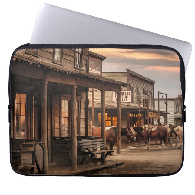 Housse Pour Ordinateur Portable Chevaux dans une ville occidentale (Devant)