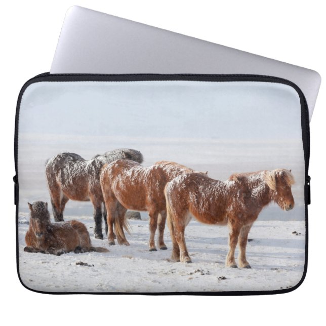Housse Pour Ordinateur Portable Chevaux islandais couverts de neige (Devant)
