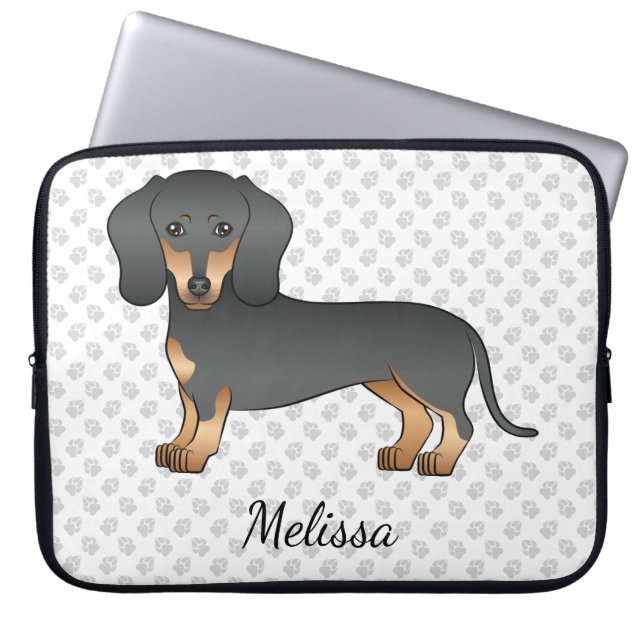 Housse Pour Ordinateur Portable Cheveux courts Noir Et Tan Dachshund Mignet Chien  (Devant)