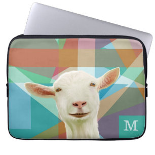 Housse Pour Ordinateur Portable Chèvre blanche colorée Arrière - plan géométrique