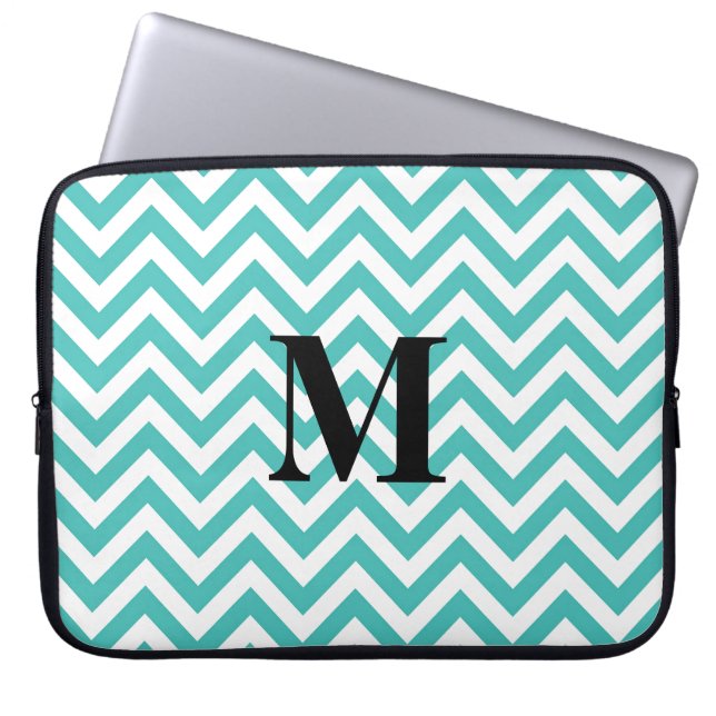 Housse Pour Ordinateur Portable Chevron bleu avec le monogramme (Devant)