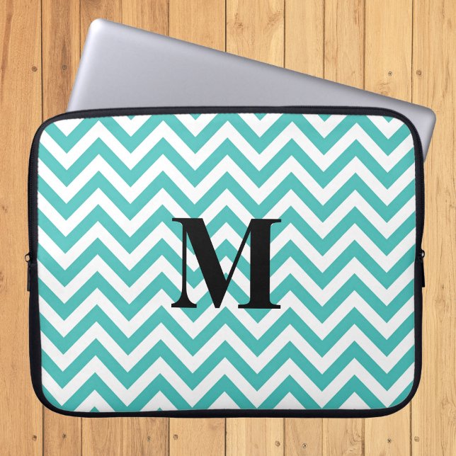 Housse Pour Ordinateur Portable Chevron bleu avec monogramme (Créateur téléchargé)