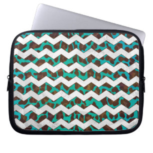 Housse Pour Ordinateur Portable Chevron Léopard Imprimé Marron et Bleu Clair