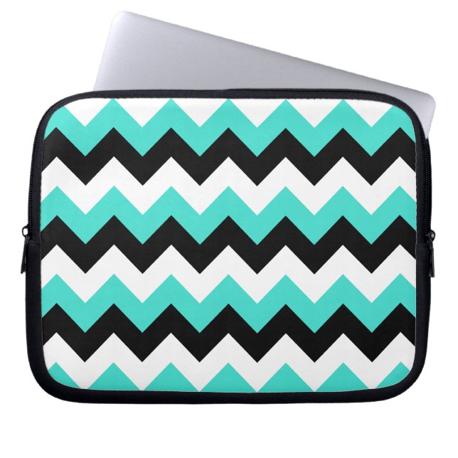 Housse Pour Ordinateur Portable Chevron noir et blanc turquoise (Devant)