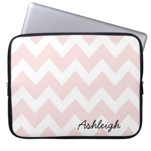 Housse Pour Ordinateur Portable Chevron rose et blanc