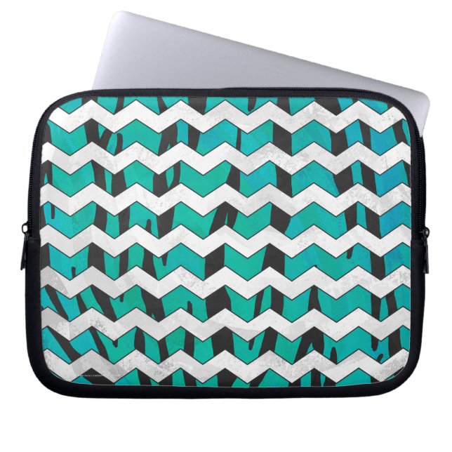 Housse Pour Ordinateur Portable Chevron Tiger noir et Turquoise (Devant)