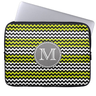 Housse Pour Ordinateur Portable Chevron Zigzag Monogramme Noir Blanc Vert